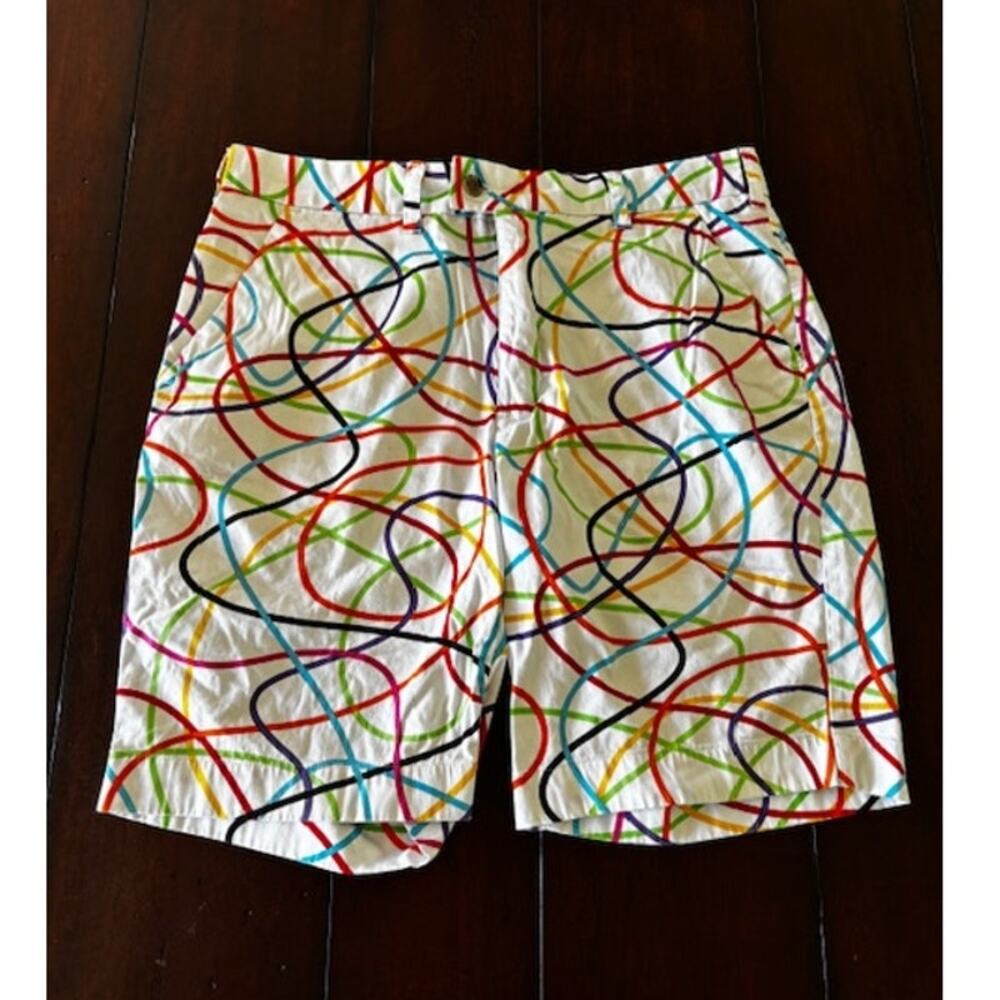 Loudmouth Mens Golf Shorts Size 36 White Colorful Bold Pattern Stretch Cotton